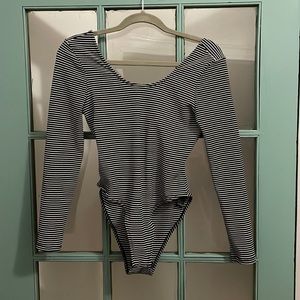 Topshop Bow Back Mini-Striped 1 piece Body Suit, Size 8